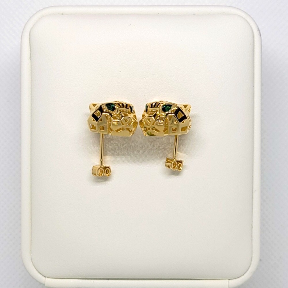 18K Solid Gold Panther Stud Earrings - Picture 6 of 12